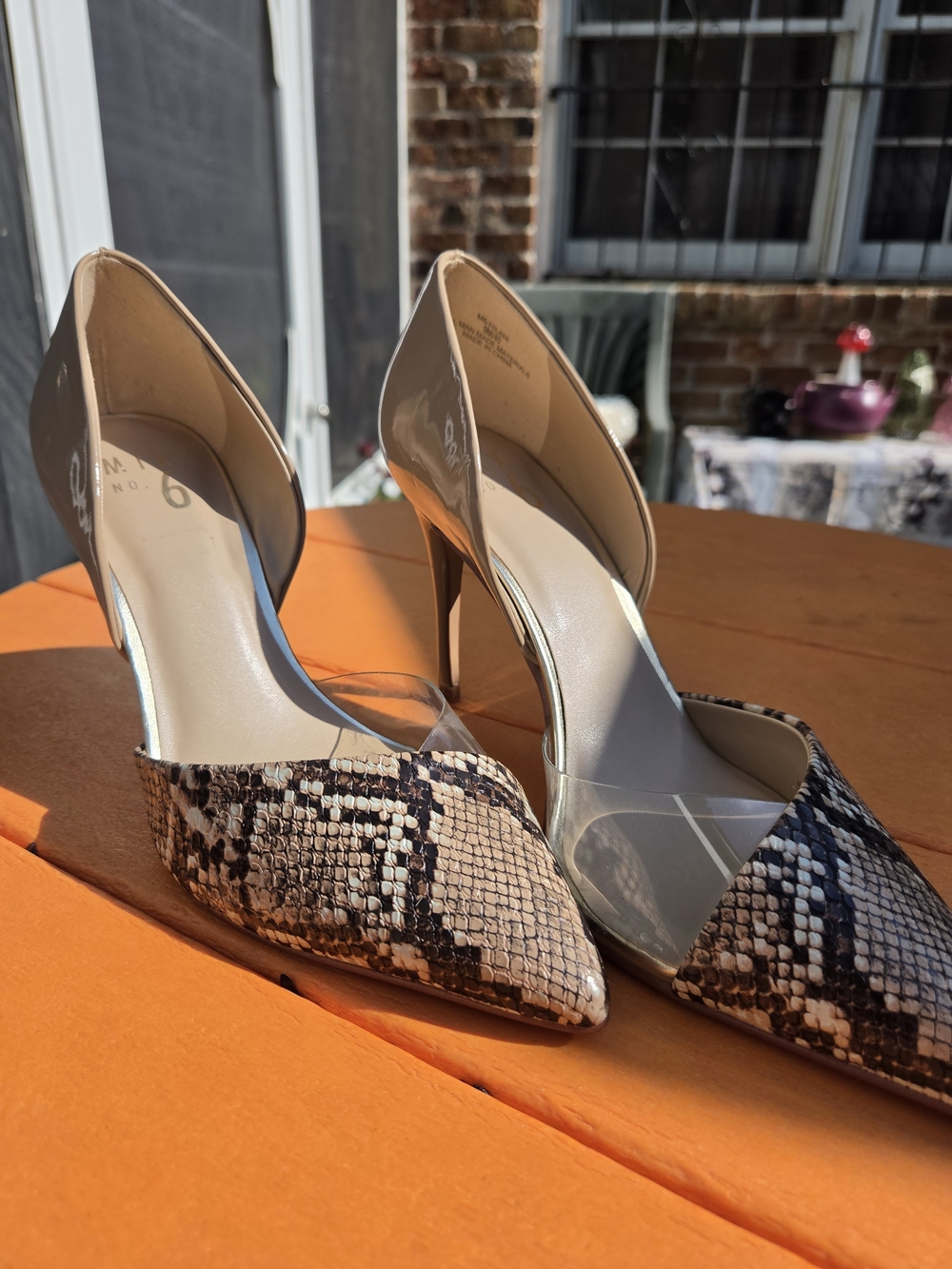 Mix No. 6 Nude Patent and Snake-Print D'Orsay Pumps